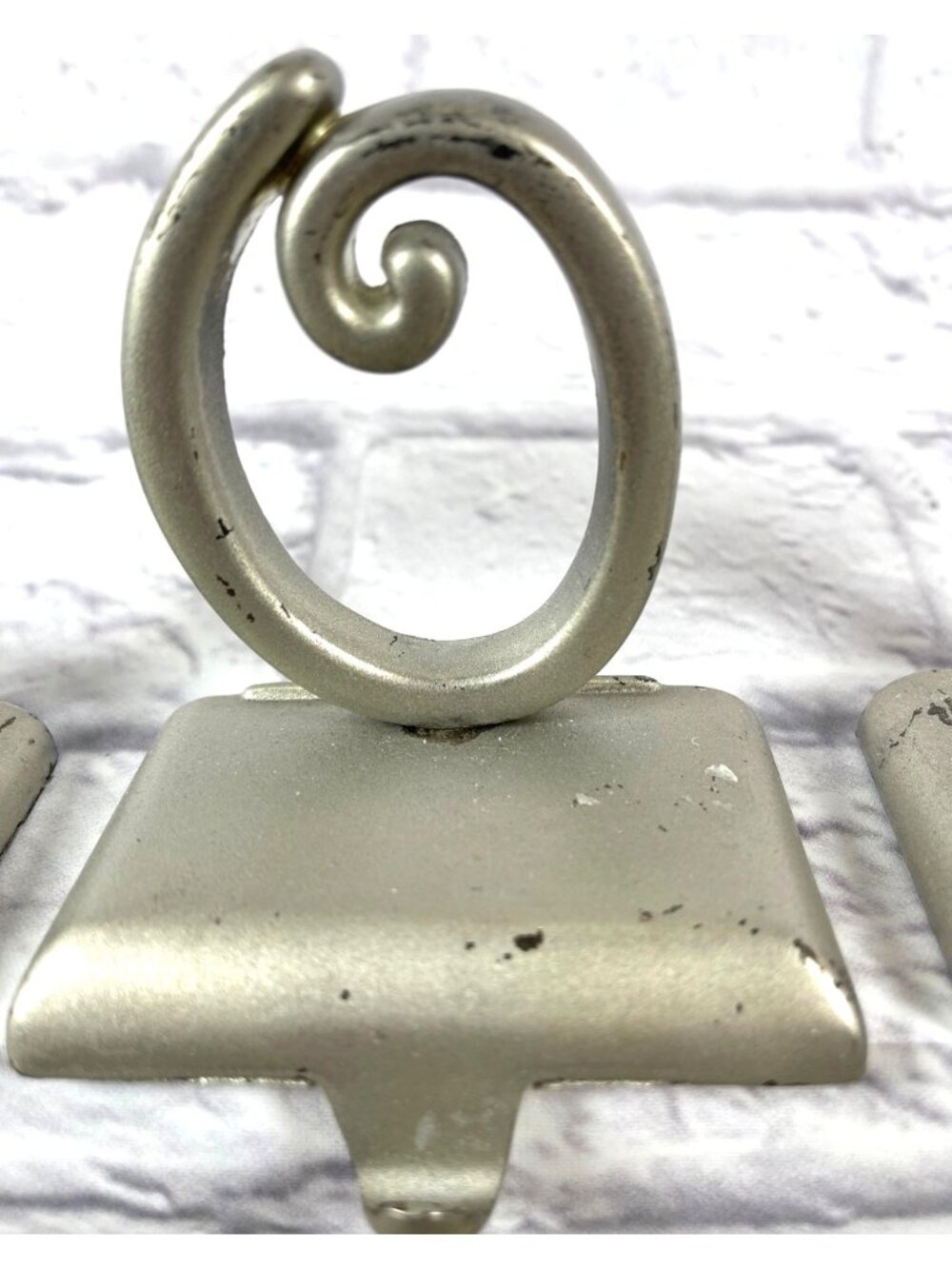 Vintage Pottery Barn Silver JOY Christmas Stocking Holders Weighted Mantel Hooks - Picture 4 of 12